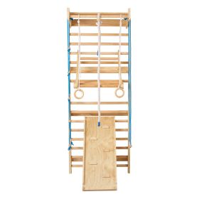 Swedish Ladder Wall Gym, 8-in-1 15 Levels Solid Wood Wall Stall Bars, 220LBS Indoor Jungle Gym Climbing Playset with Wall Ladder, Slide Board
