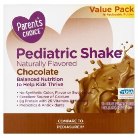 Pediatric Nutritional Shake â€“ Chocolate Flavor, 8 oz Bottles (16 Count), With Protein, Vitamins & Minerals, Gluten-Free