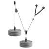 Pulley System, 2 PCS LAT and Lift Pulley System, Gym Rack Pulleys Attachment with two Steel Cables, Short Bar, Dual Grip Handles