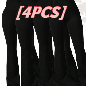 4pcs High-Waisted Flare Sharkskin Leggings ��� Slim Fit, Lightweight & Sculpting Yoga Pants