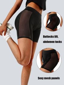 High-Waist Mesh Panel Yoga Shorts ��� 3'' Inseam, Sheer & Sexy, Stretchy Workout Essentials for Women"