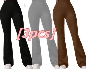 3pcs High-Waisted Flare Sharkskin Leggings ��� Slim Fit, Lightweight & Sculpting Yoga Pants