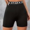 Women's High Waist Letter Print Shorts ��� Stretchy Gym, Dance & Yoga Hot Pants