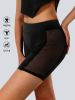 High-Waist Mesh Panel Yoga Shorts ��� 3'' Inseam, Sheer & Sexy, Stretchy Workout Essentials for Women"