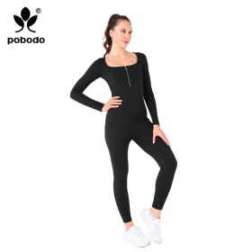 Square Collar Chest Short Zipper Jumpsuit (Option: Black-M)