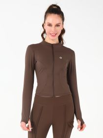 Stand Collar Jacket (Option: Brown-XXL)