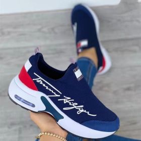 New Women Fashion Running Sneakers Platform Solid Color Flats Ladies Shoes Casual Breathable Wedge Heel Women Walking Sneaker (Shoe Size: 43, Color: Blue)