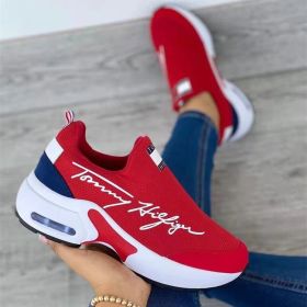 New Women Fashion Running Sneakers Platform Solid Color Flats Ladies Shoes Casual Breathable Wedge Heel Women Walking Sneaker (Shoe Size: 40, Color: Red)