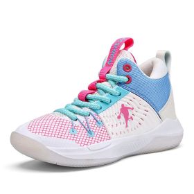 New fashion children's shoes comfortable and breathable all match primary and secondary school students youth basketball sports shoes running shoes 30 (Color: White pink, size: 37)