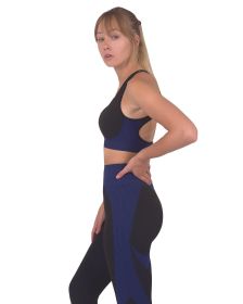Trois Seamless Sports Bra - Black with Navy (size: medium)