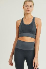 Chevron Track Seamless Hybrid Racerback Sports Bra (Color: Charcoal, size: M)