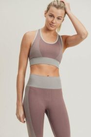 Chevron Track Seamless Hybrid Racerback Sports Bra (Color: Mauve, size: S)