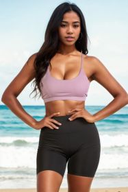 Racerback Cutout Sports Bra (Select Color: Smoky Pink, Select Size: M)