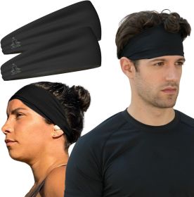 Sweat Band Workout Headbands for Women and Men - Sweatbands for Men - Moisture Wicking Sports Sweat Bands Headbands for Women, Running,Cycling,Yoga (Color: [2-Pack] BLACK)