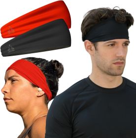 Sweat Band Workout Headbands for Women and Men - Sweatbands for Men - Moisture Wicking Sports Sweat Bands Headbands for Women, Running,Cycling,Yoga (Color: 1-Black & 1-Red)