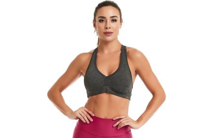 Forte V-Neck Pullover Padded Compression Sports Bra (Color: grey, size: medium)