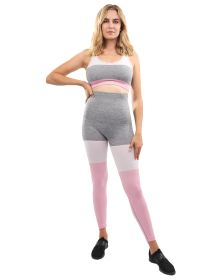 Graca Seamless Leggings & Sports Bra Set - Grey with Pink & White (size: medium)