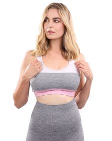 Graca Seamless Sports Bra - Grey with Pink & White (size: small)