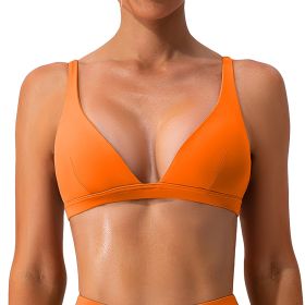 1Pc/3Pcs Women Deep V-Neck Sports Bras U-Shaped Back Sport Bras Padded Strappy Crop Open Back Low Impact Bras Sexy Fitness Tank Tops with Removable Pa (Color: orange, size: L)
