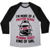 I'M MORE OF A PROTEIN SHAKE AND RUNNING SHOES KINDA OF GIRL UNISEX TRI-BLEND BASEBALL TEE